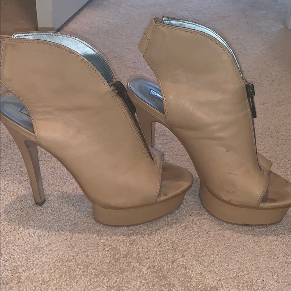 Nude sling back platform heels